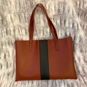 ✨New! Vince Camuto Vegan Leather Tote Bag brown black stripe